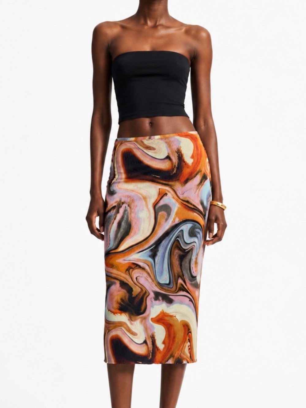 ZARA Marble Print Midi Skirt in Multicolor Size L